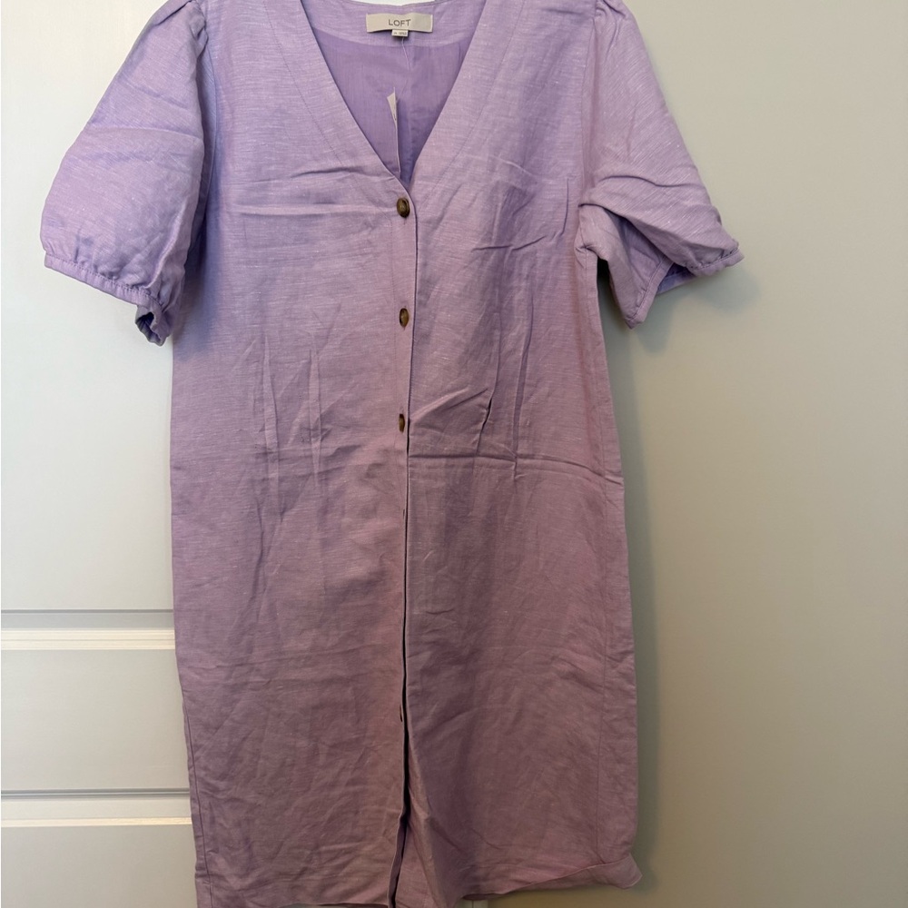 LOFT Lavender Midi Dress with Button Detail